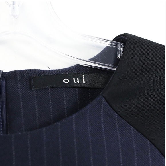Oui sheath dress blue pinstripe office classy work business casual dressy navy S - Picture 3 of 8